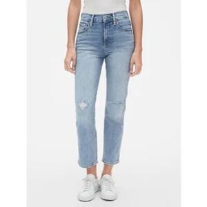 GAP Light Wash Distressed High Rise Slim Straight Denim Jeans Size 16/33